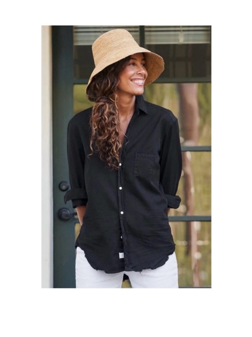 Frank & Eileen BARRY Tailored Button-Up Shirt Famous Denim Size: XL BLACK